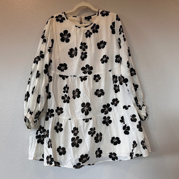 Who What Wear Dresses & Skirts - Who What Wear Womens XL White Black Floral Tiered Cotton Mini Babydoll Dress